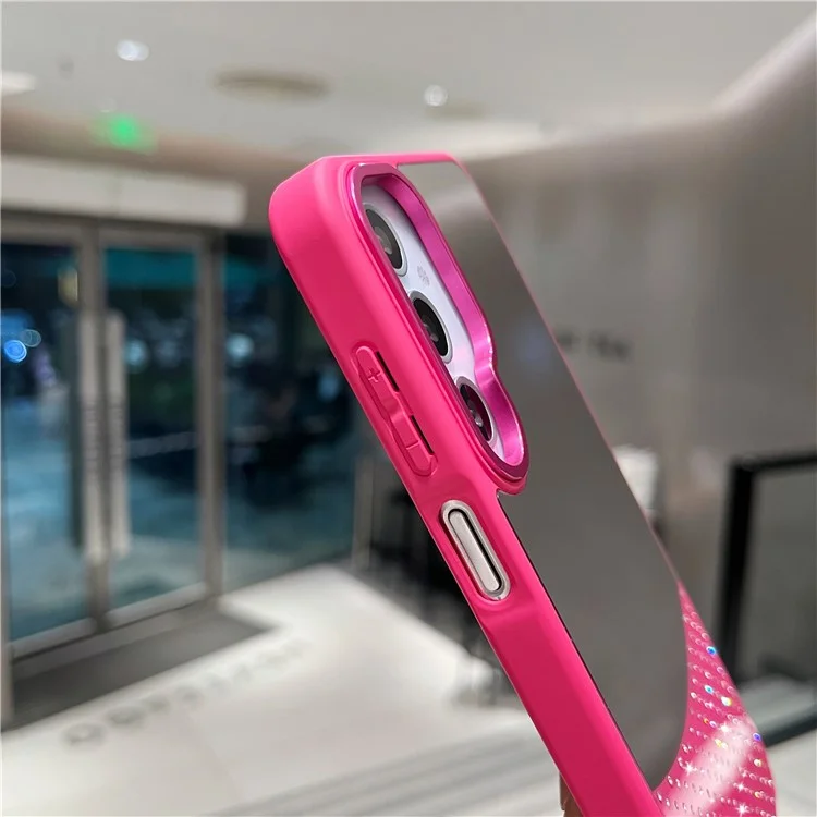 For Samsung Galaxy S25+ / S24+ Case Mirror Surface TPU + PC Shockproof Phone with Metal Lens Frame - Rose