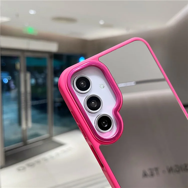 For Samsung Galaxy S25+ / S24+ Case Mirror Surface TPU + PC Shockproof Phone with Metal Lens Frame - Rose