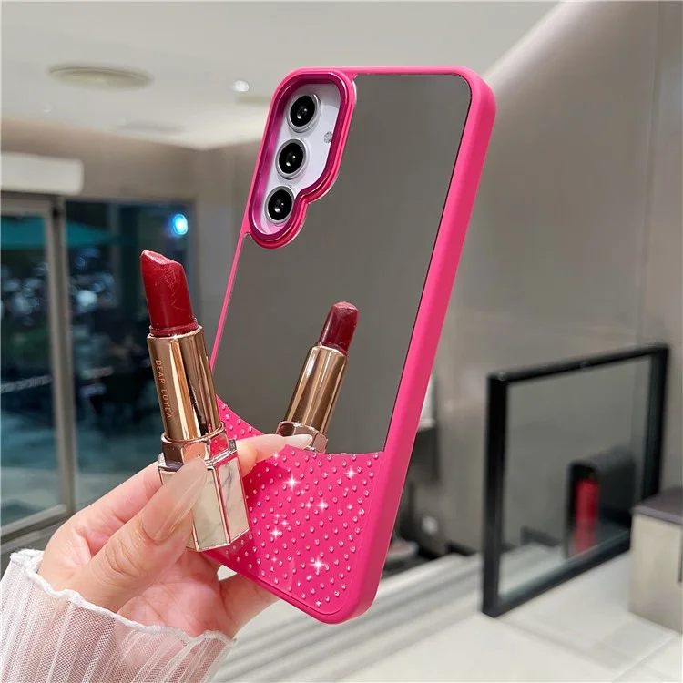 For Samsung Galaxy S25+ / S24+ Case Mirror Surface TPU + PC Shockproof Phone with Metal Lens Frame - Rose