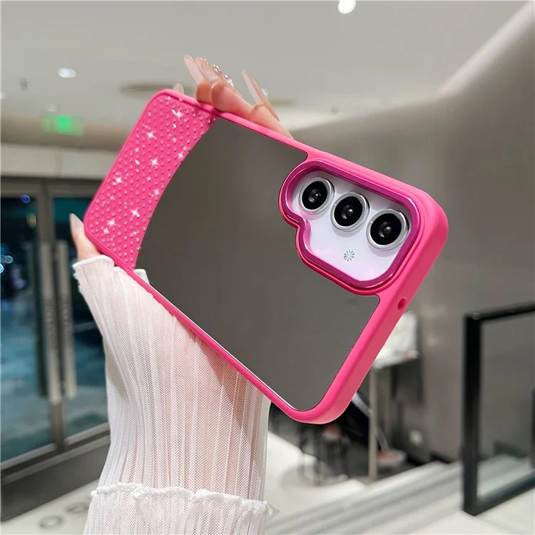For Samsung Galaxy S25+ / S24+ Case Mirror Surface TPU + PC Shockproof Phone with Metal Lens Frame - Rose