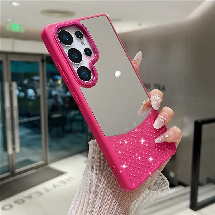For Samsung Galaxy S25 Ultra Case Mirror Surface TPU + PC Shockproof Phone with Metal Lens Frame - Rose