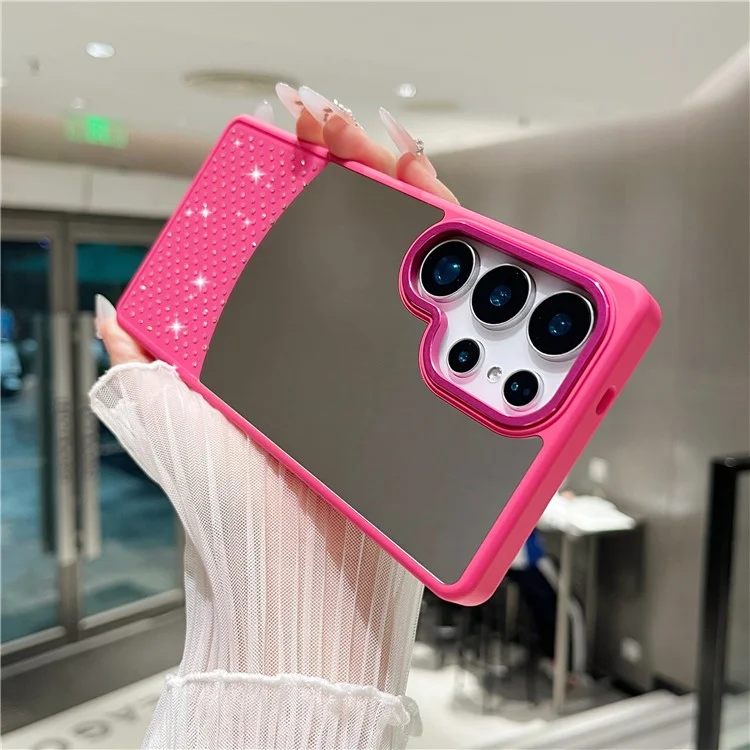 For Samsung Galaxy S25 Ultra Case Mirror Surface TPU + PC Shockproof Phone with Metal Lens Frame - Rose