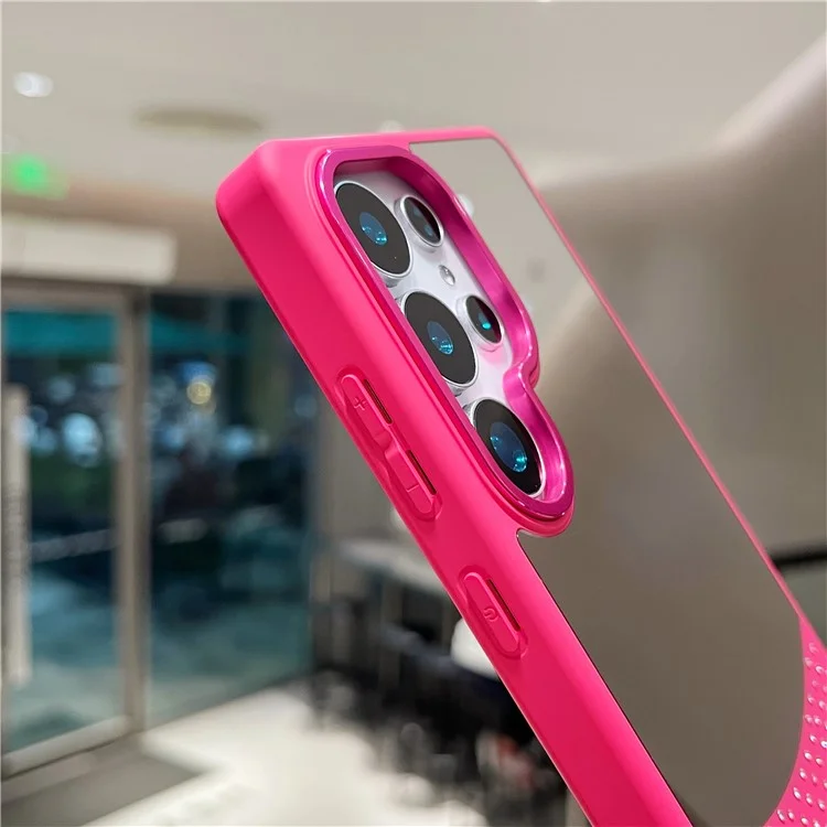 For Samsung Galaxy S25 Ultra Case Mirror Surface TPU + PC Shockproof Phone with Metal Lens Frame - Rose