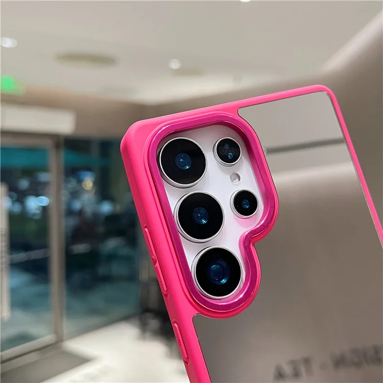 For Samsung Galaxy S25 Ultra Case Mirror Surface TPU + PC Shockproof Phone with Metal Lens Frame - Rose