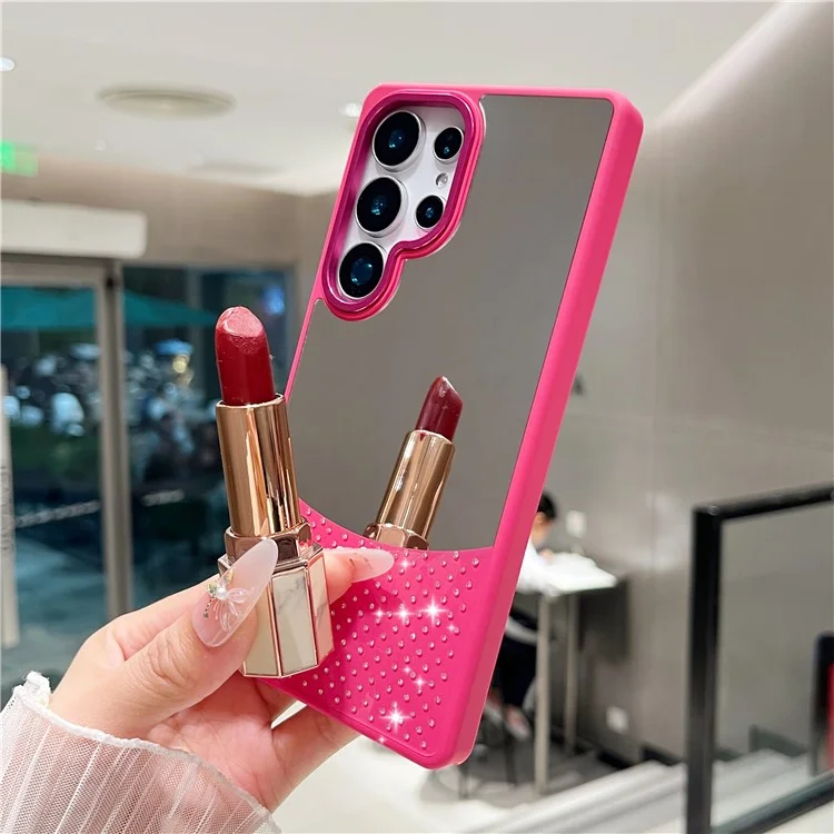 For Samsung Galaxy S25 Ultra Case Mirror Surface TPU + PC Shockproof Phone with Metal Lens Frame - Rose