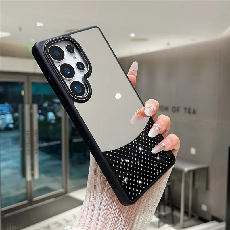 For Samsung Galaxy S25 Ultra Case Mirror Surface TPU + PC Shockproof Phone with Metal Lens Frame - Black