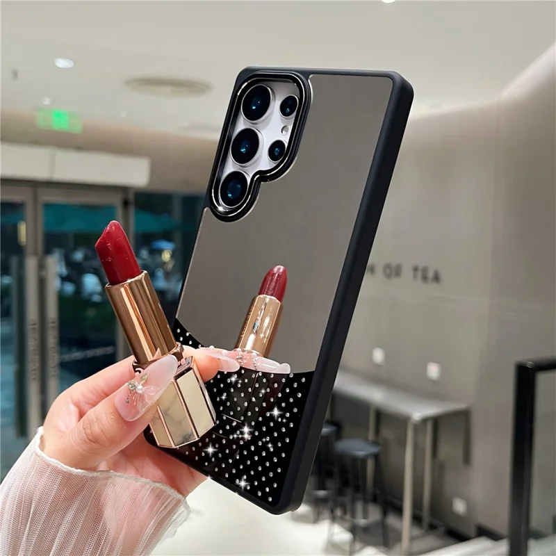 For Samsung Galaxy S25 Ultra Case Mirror Surface TPU + PC Shockproof Phone with Metal Lens Frame - Black