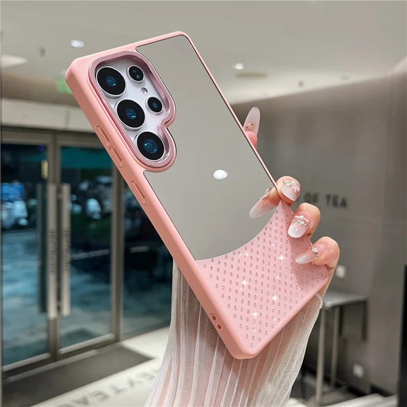 For Samsung Galaxy S24 Ultra Case Mirror Surface TPU + PC Shockproof Phone with Metal Lens Frame - Pink