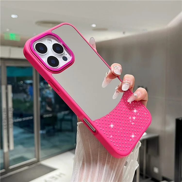 For iPhone 16 Pro Max Case Mirror Surface TPU + PC Shockproof Phone with Metal Lens Frame - Rose