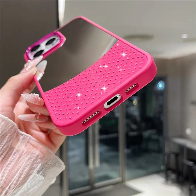 For iPhone 16 Pro Case Mirror Surface TPU + PC Shockproof Phone with Metal Lens Frame - Rose