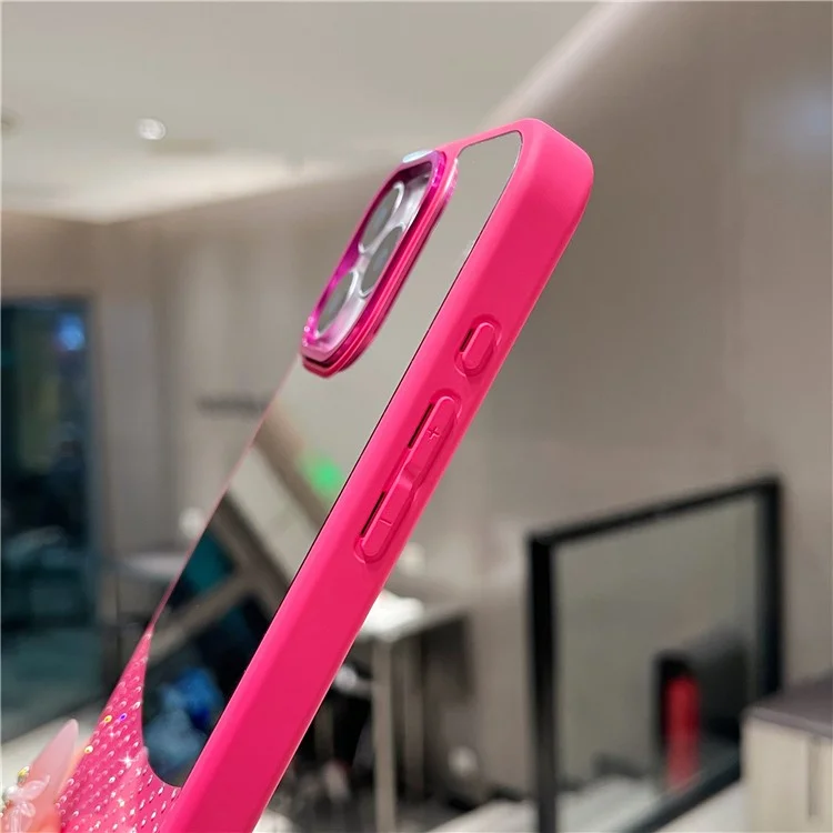 For iPhone 16 Pro Case Mirror Surface TPU + PC Shockproof Phone with Metal Lens Frame - Rose
