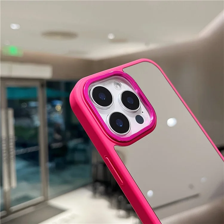 For iPhone 16 Pro Case Mirror Surface TPU + PC Shockproof Phone with Metal Lens Frame - Rose