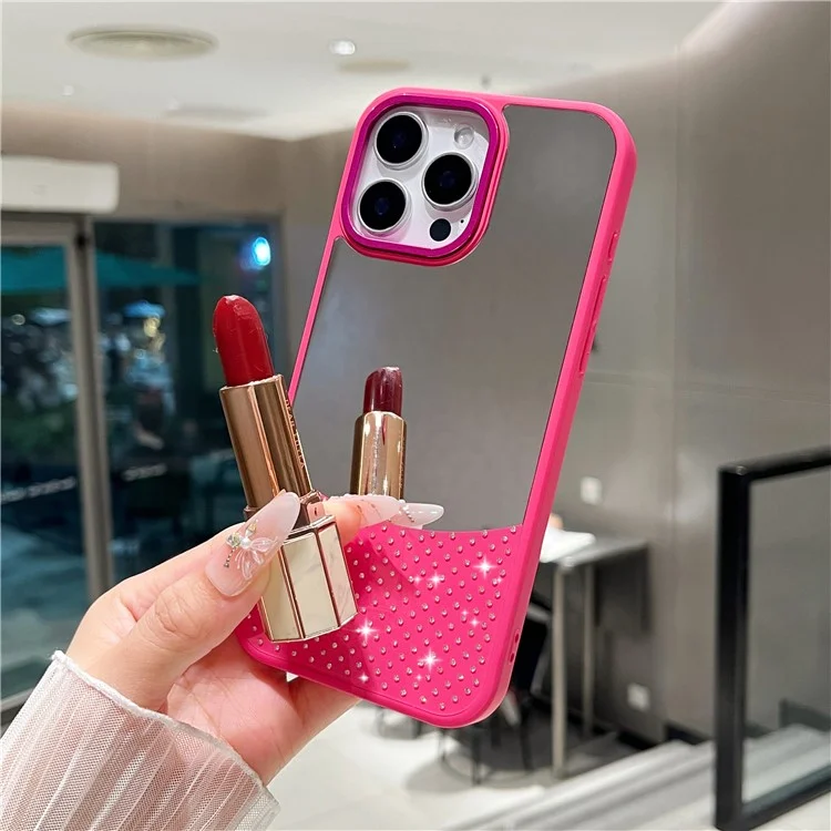 For iPhone 16 Pro Case Mirror Surface TPU + PC Shockproof Phone with Metal Lens Frame - Rose