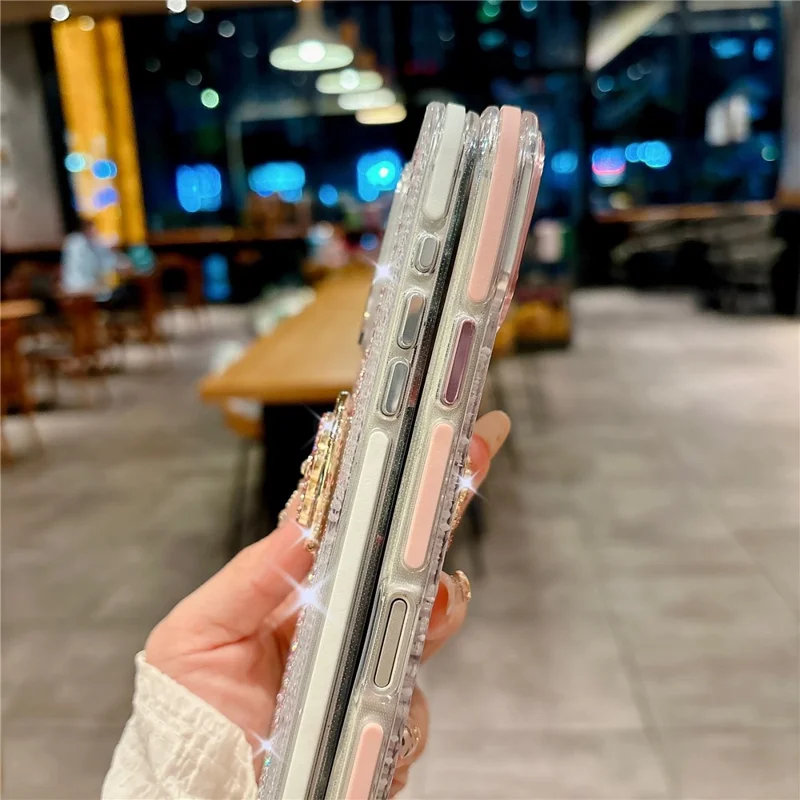 For iPhone 16 Pro Case with Tether Tabs Wrist Strap Kickstand TPU + PC Phone Back Cover - Pink