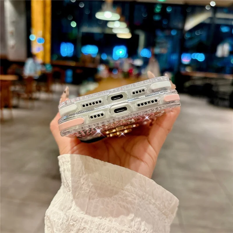 For iPhone 16 Pro Case with Tether Tabs Wrist Strap Kickstand TPU + PC Phone Back Cover - Pink