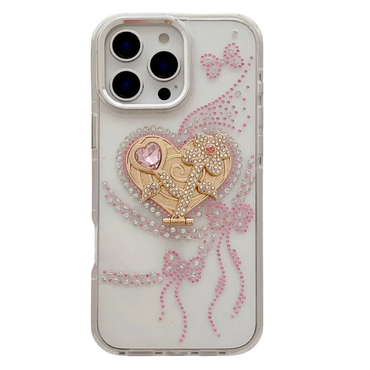 Funda para iPhone 16 Pro Max con Soporte en Forma de Corazón Antideslizante TPU + PC - Blanco