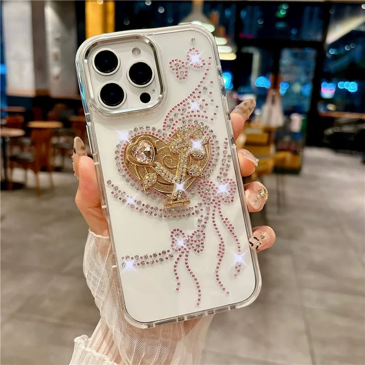 Funda para iPhone 16 Pro Max con Soporte en Forma de Corazón Antideslizante TPU + PC - Blanco