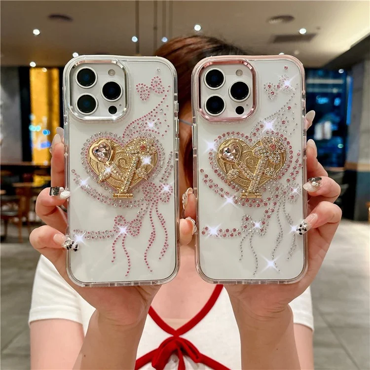 Funda para iPhone 16 Pro Max con Soporte en Forma de Corazón Antideslizante TPU + PC - Blanco