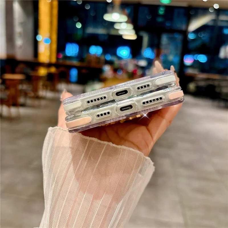 For iPhone 16 Pro Case with Strap Butterfly Kickstand TPU + PC Shockproof Phone Cover - Pink