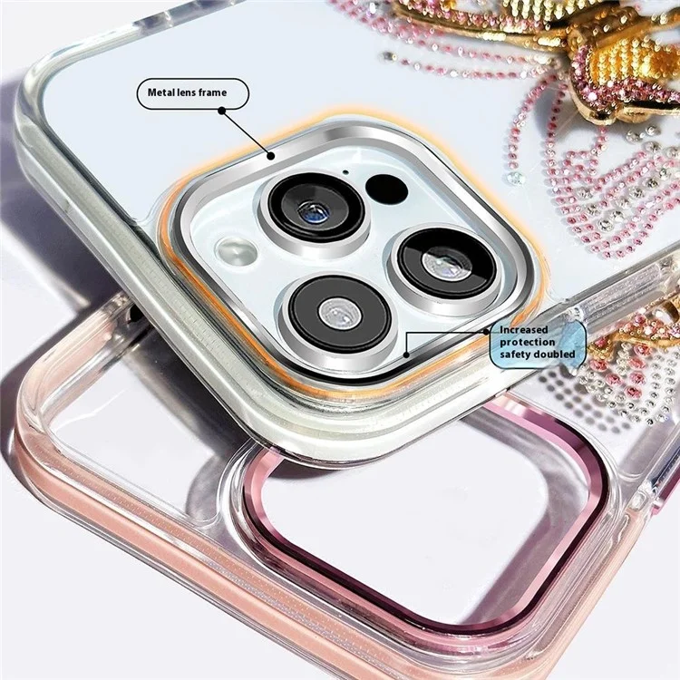For iPhone 16 Pro Case with Butterfly Kickstand TPU + PC Shockproof Phone Cover - White