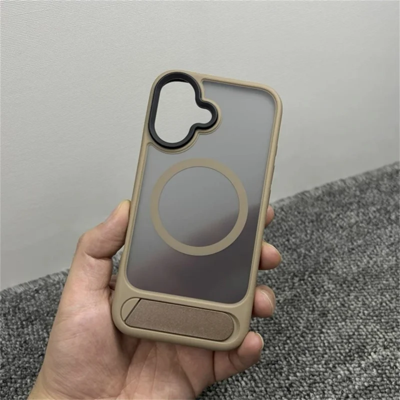 For iPhone 16 Plus Magnetic Case with Kickstand Drop Proof PC + TPU Phone Back Cover - Gold