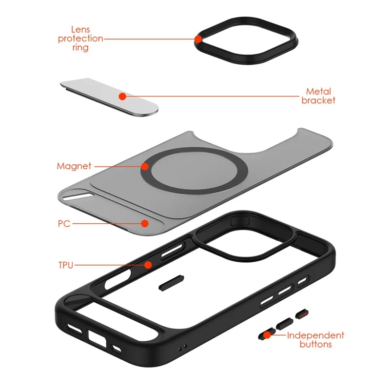 For iPhone 16 Pro Magnetic Case with Kickstand Drop Proof PC + TPU Phone Back Cover - Grey