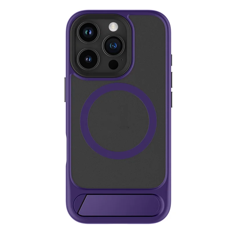 For iPhone 16 Pro Magnetic Case with Kickstand Drop Proof PC + TPU Phone Back Cover - Purple