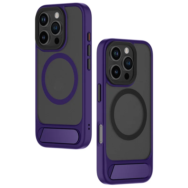 For iPhone 16 Pro Magnetic Case with Kickstand Drop Proof PC + TPU Phone Back Cover - Purple