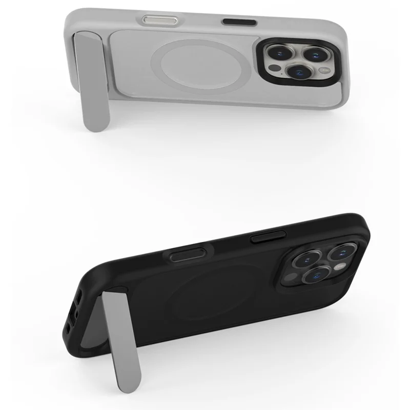 For iPhone 16 Pro Magnetic Case with Kickstand Drop Proof PC + TPU Phone Back Cover - Purple