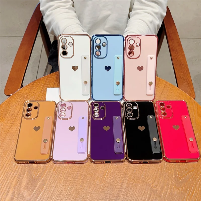 For Samsung Galaxy A36 5G Case with Strip Kickstand Electroplating Edge Love Heart Soft TPU Phone Cover - Blue