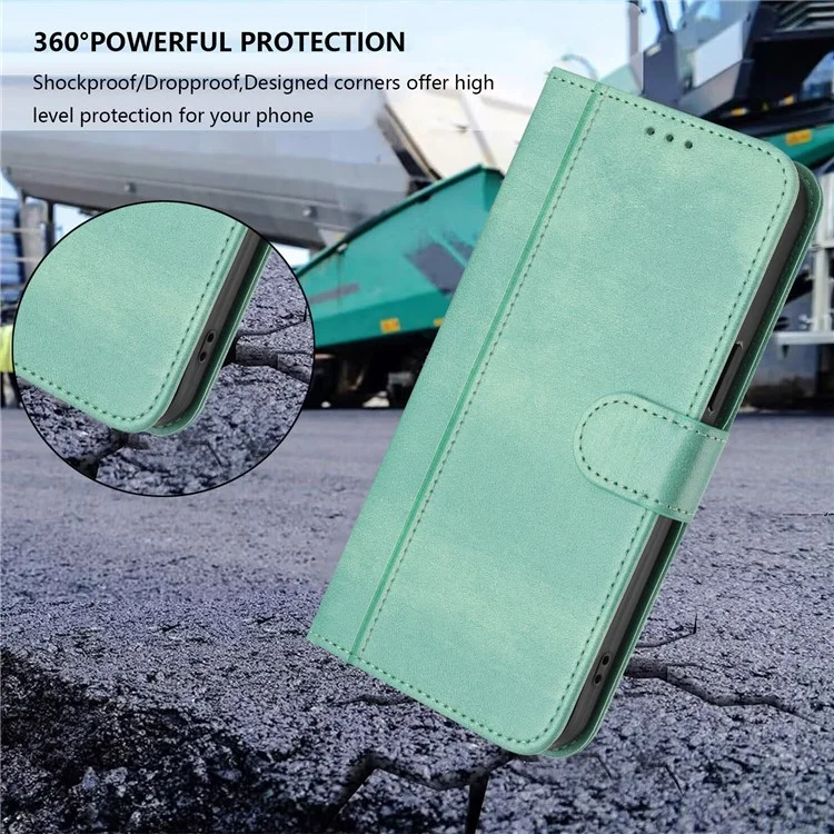For iPhone 16e Case Wallet Stand Retro Texture Leather Phone Cover with Lanyard - Mint Green