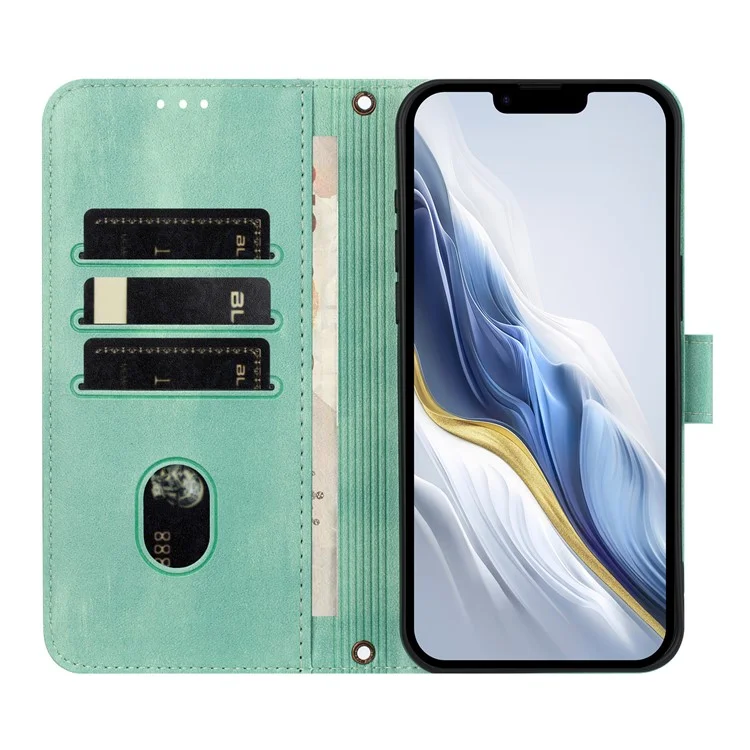 For iPhone 16e Case Wallet Stand Retro Texture Leather Phone Cover with Lanyard - Mint Green