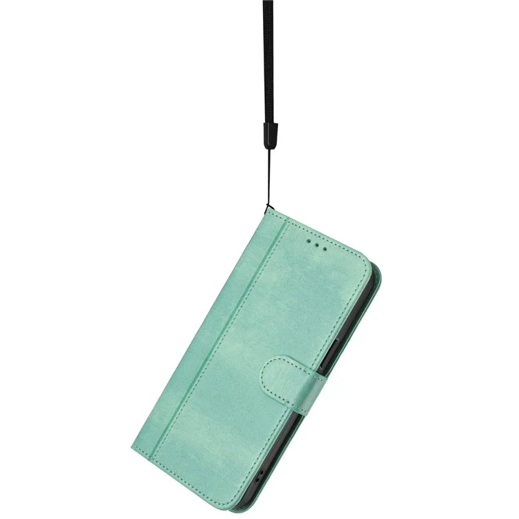 For iPhone 16e Case Wallet Stand Retro Texture Leather Phone Cover with Lanyard - Mint Green