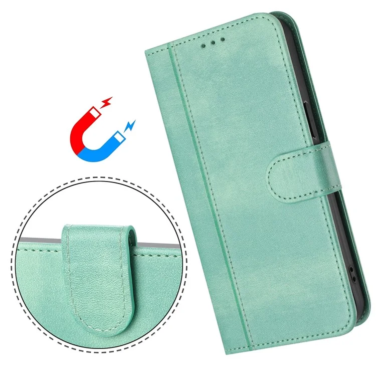 For iPhone 16e Case Wallet Stand Retro Texture Leather Phone Cover with Lanyard - Mint Green