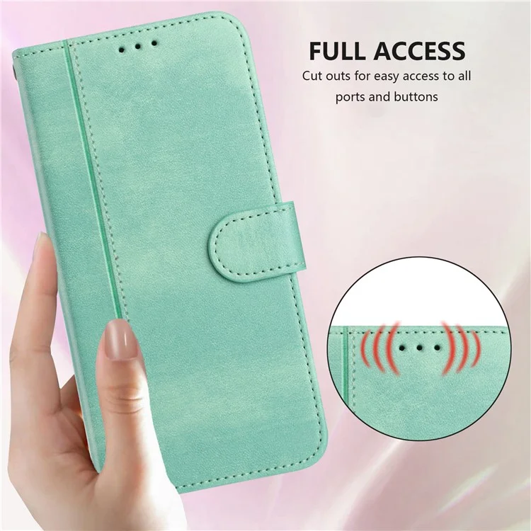 For iPhone 16e Case Wallet Stand Retro Texture Leather Phone Cover with Lanyard - Mint Green