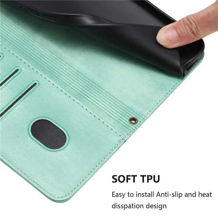 For iPhone 16e Case Wallet Stand Retro Texture Leather Phone Cover with Lanyard - Mint Green