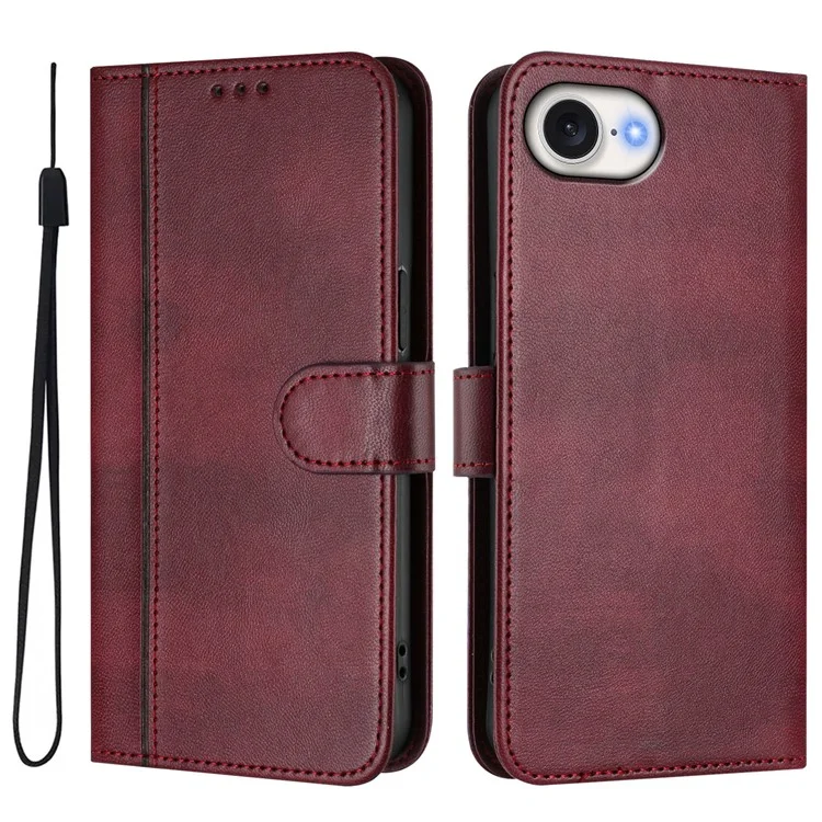 PT16 Serie Brieftasche Handyhülle mit Ständer im Retro-Leder-Stil für iPhone 16e mit Umhängeband - Weinrot