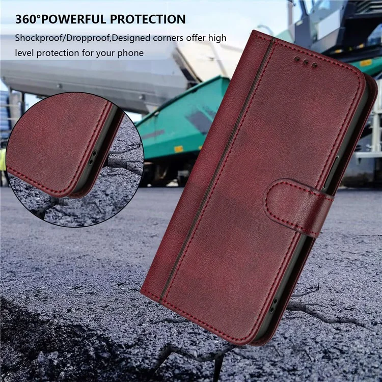 PT16 Serie Brieftasche Handyhülle mit Ständer im Retro-Leder-Stil für iPhone 16e mit Umhängeband - Weinrot