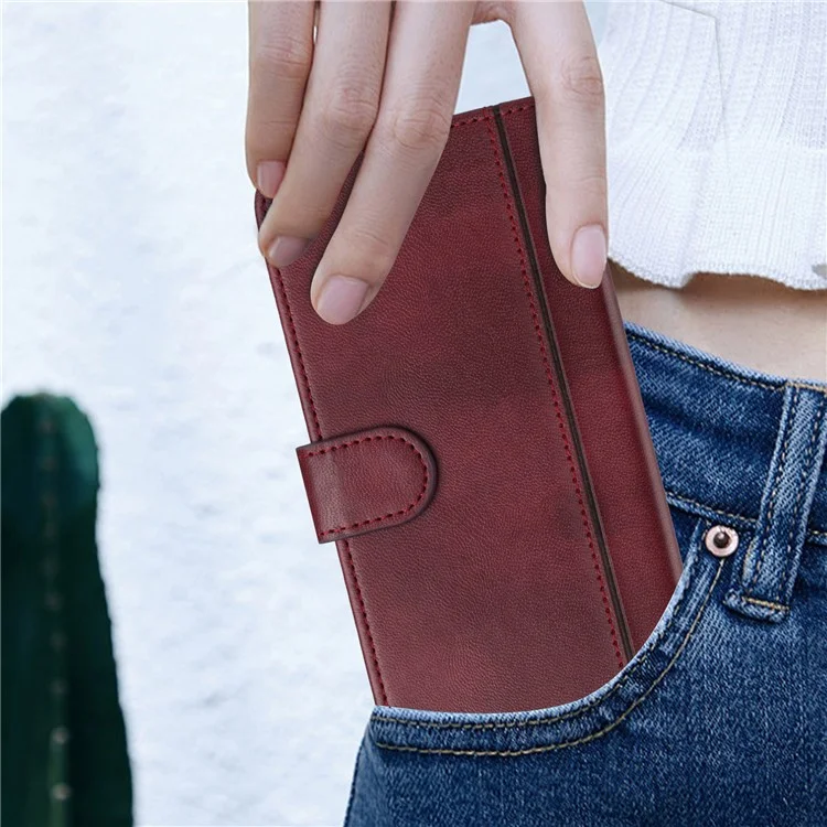 PT16 Serie Brieftasche Handyhülle mit Ständer im Retro-Leder-Stil für iPhone 16e mit Umhängeband - Weinrot