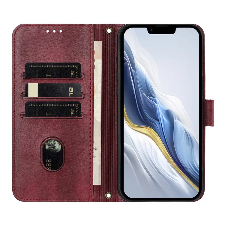 PT16 Serie Brieftasche Handyhülle mit Ständer im Retro-Leder-Stil für iPhone 16e mit Umhängeband - Weinrot