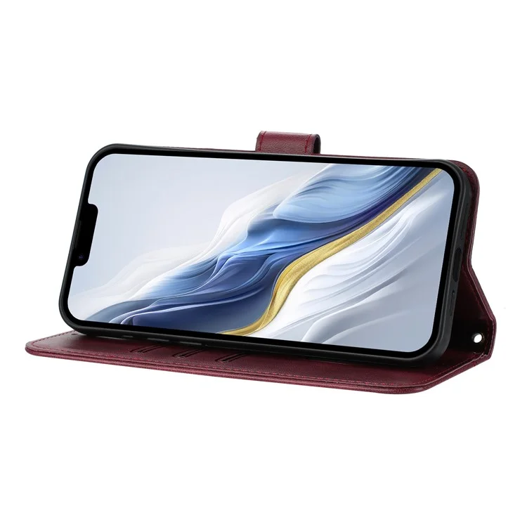 PT16 Serie Brieftasche Handyhülle mit Ständer im Retro-Leder-Stil für iPhone 16e mit Umhängeband - Weinrot