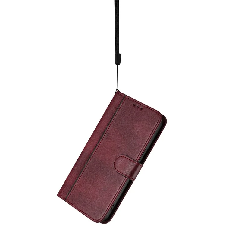 PT16 Serie Brieftasche Handyhülle mit Ständer im Retro-Leder-Stil für iPhone 16e mit Umhängeband - Weinrot