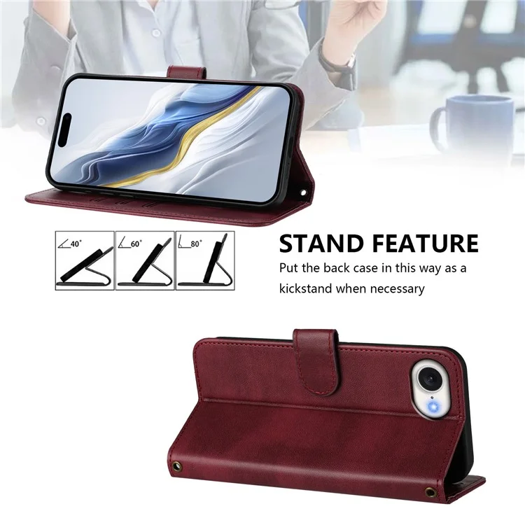 PT16 Serie Brieftasche Handyhülle mit Ständer im Retro-Leder-Stil für iPhone 16e mit Umhängeband - Weinrot