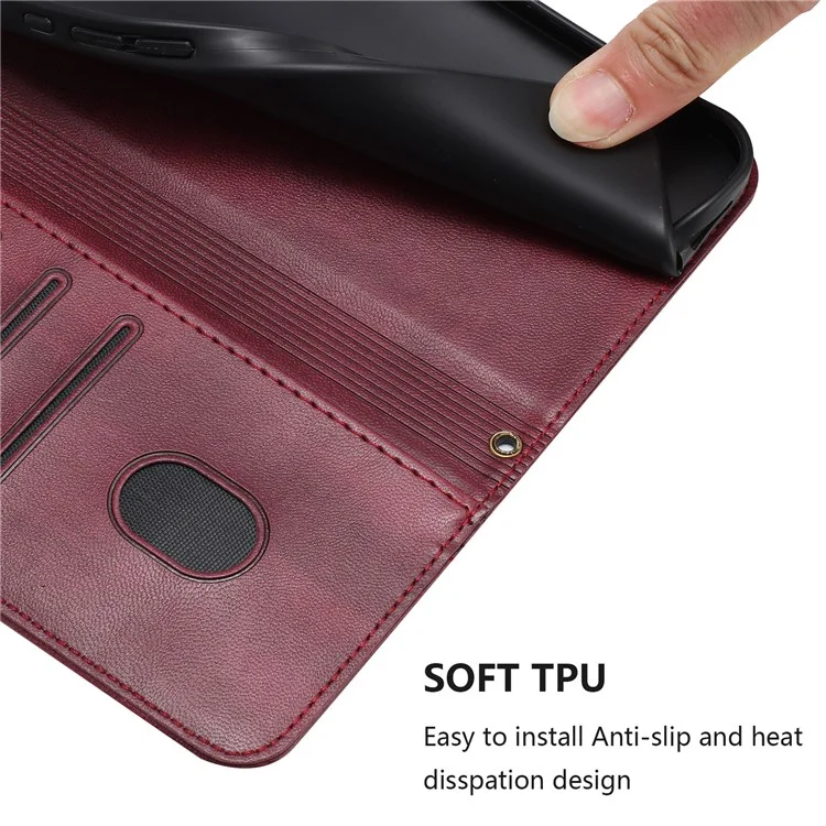 PT16 Serie Brieftasche Handyhülle mit Ständer im Retro-Leder-Stil für iPhone 16e mit Umhängeband - Weinrot