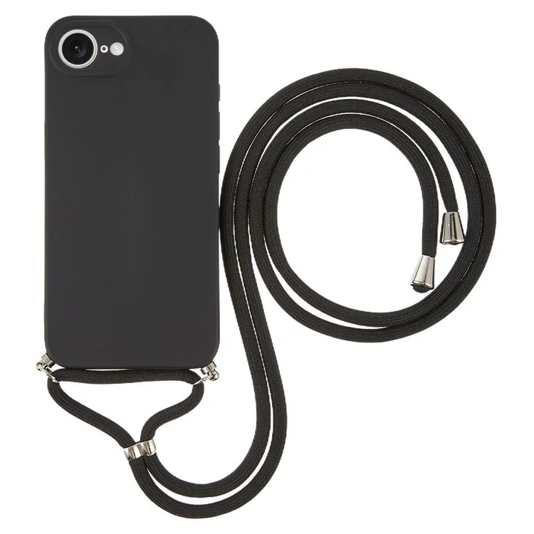 Étui pour iPhone 16e en TPU Flexible avec Doublure en Fibre Anti-Choc et Bandoulière - Noir