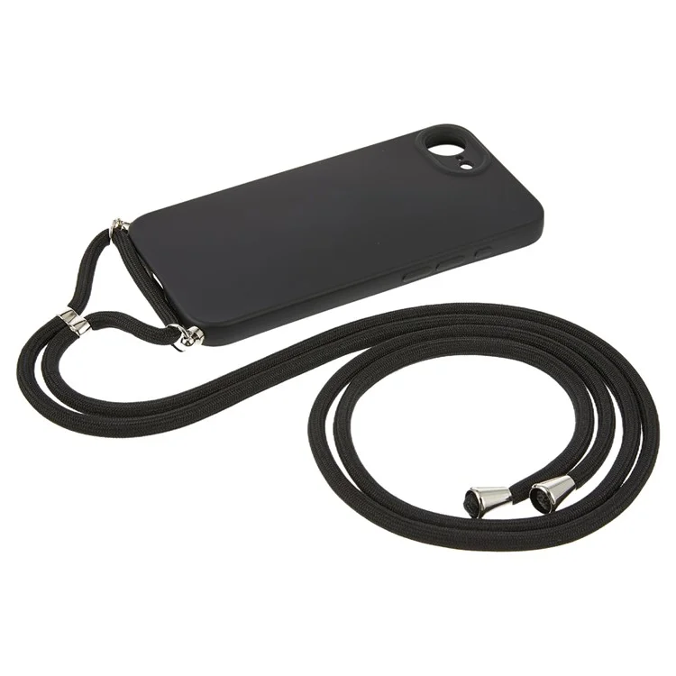 Étui pour iPhone 16e en TPU Flexible avec Doublure en Fibre Anti-Choc et Bandoulière - Noir