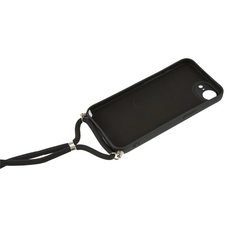 Étui pour iPhone 16e en TPU Flexible avec Doublure en Fibre Anti-Choc et Bandoulière - Noir