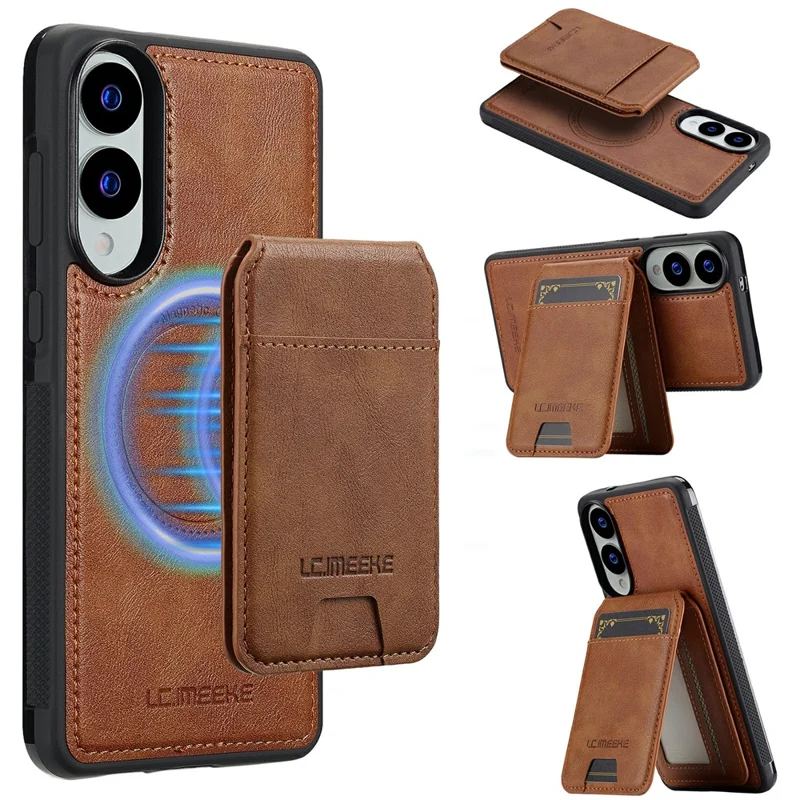 LC.IMEEKE L3 For Samsung Galaxy S25 Edge Magnetic Case Detachable Card Holder Leather TPU Mobile Cover - Brown