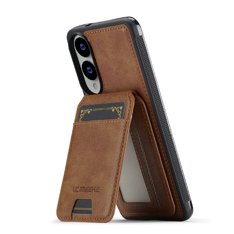 LC.IMEEKE L3 For Samsung Galaxy S25 Edge Magnetic Case Detachable Card Holder Leather TPU Mobile Cover - Brown