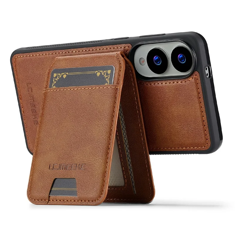LC.IMEEKE L3 For Samsung Galaxy S25 Edge Magnetic Case Detachable Card Holder Leather TPU Mobile Cover - Brown